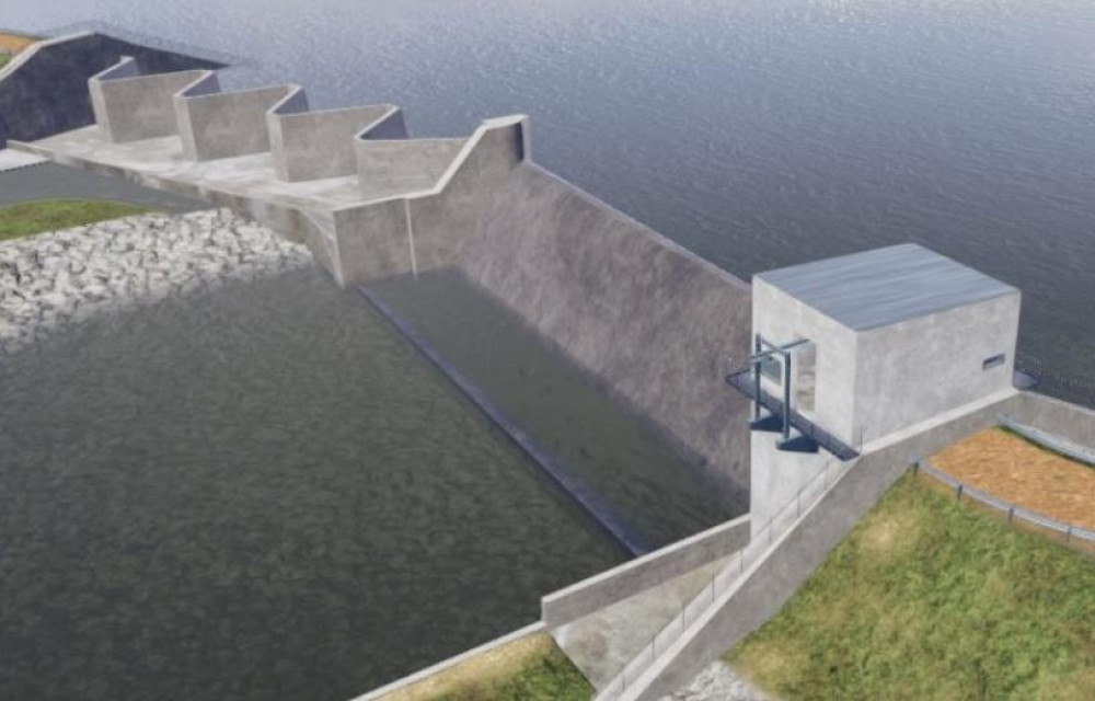 The upgraded spillway structure at Lake MacDonald Dam during construction.