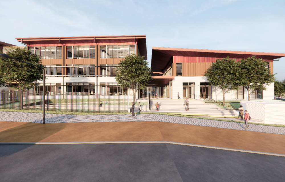 A new $98m educational facility planned for Western Sydney including classrooms, library, hall and preschool spaces