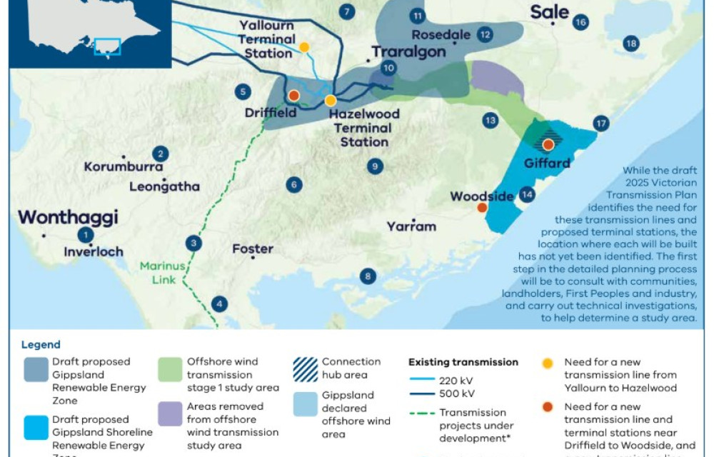 Locations revealed for seven new Victorian Renewable Energy Zones, plans to include construction of four new high-voltage transmission corridorsarticle image