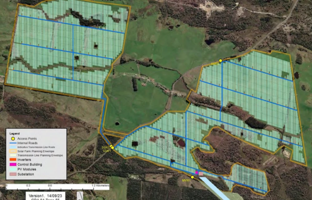 Planning approval for giant Tasmanian solar farm, requiring construction of six kilometre transmission line, and requiring a peak workforce of up to 300article image