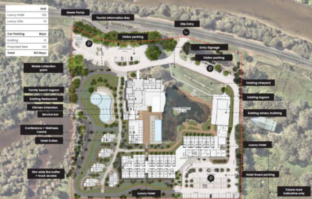 Approved Dunsborough resort with 138 rooms, wine room, wellness centre and refurbished Palmer Winery restaurant