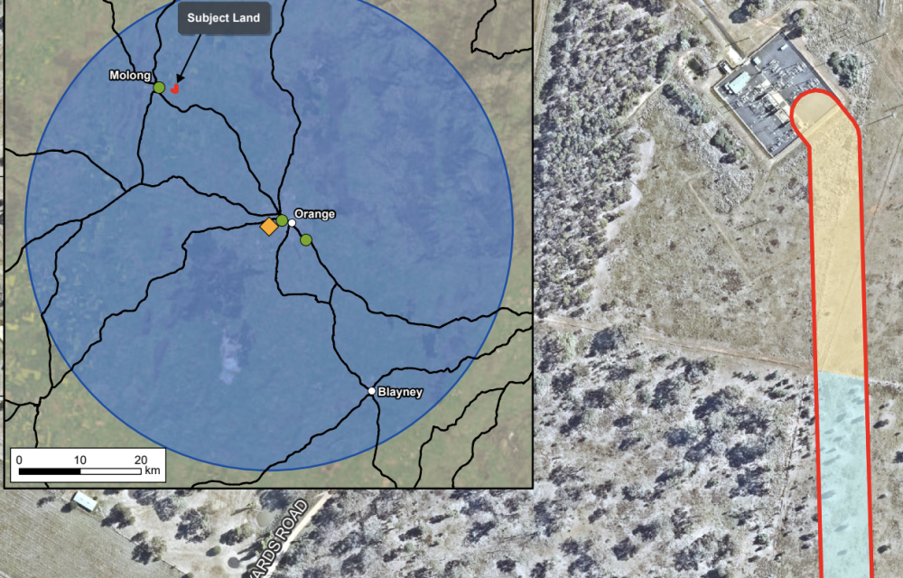 Aerial map showing project footprint for a large-scale battery energy storage facility near Molong in Central West New South Wales.