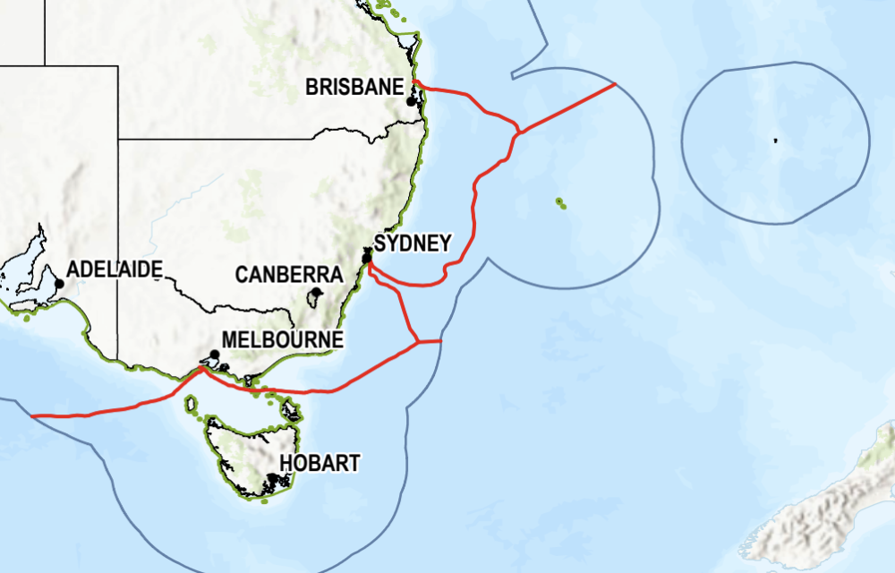 Installation of a 4,215 km subsea fibre optic cable system along Australia’s east coast using plough burial, ROV jetting, and surface laying methods.