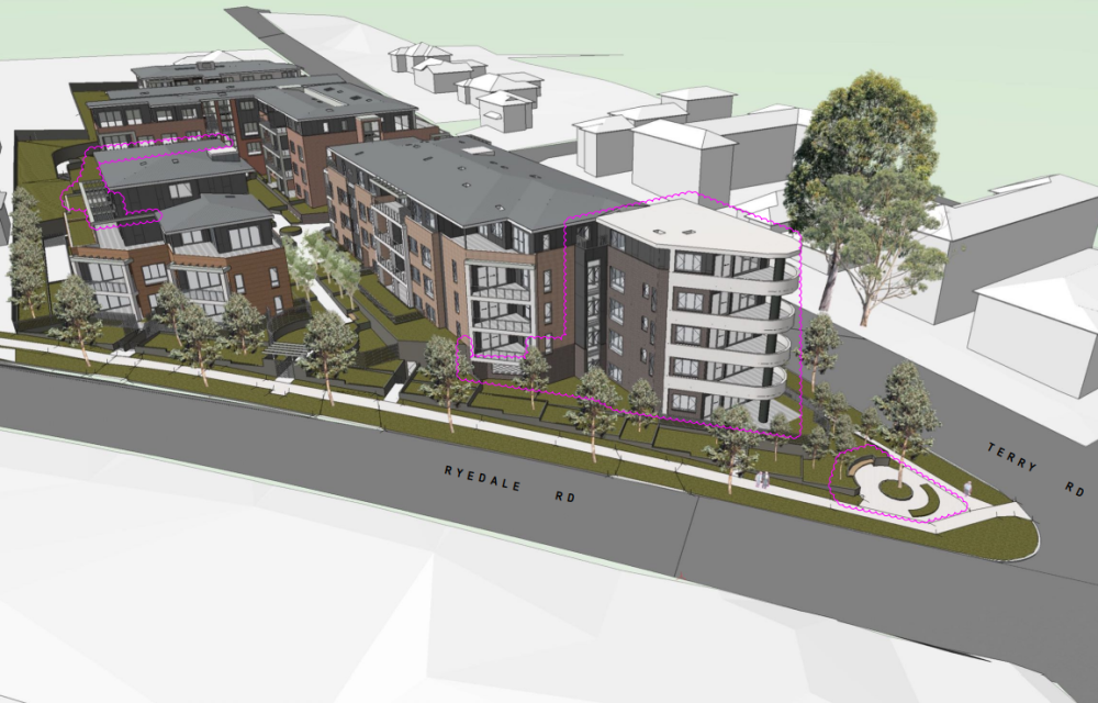 Artist’s impression of The Riverly housing redevelopment in northern Sydney featuring new residential buildings and landscaped surroundings