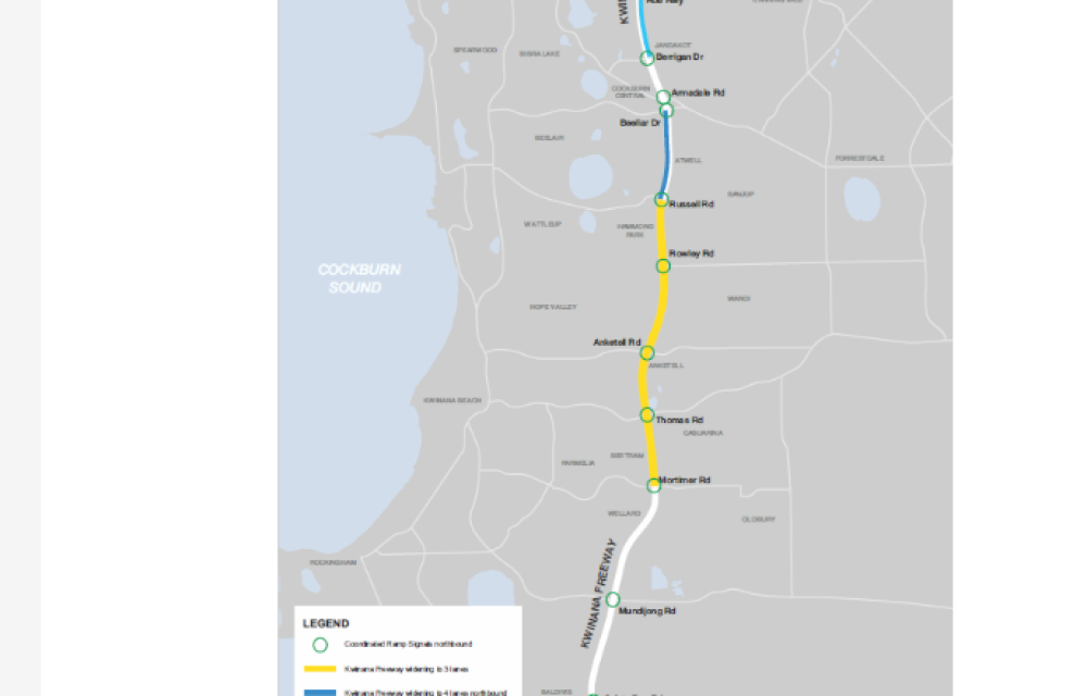 Aerial view of a multi-lane freeway in Western Australia, site of a major $700 million road upgrade project